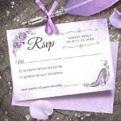 Lila Lavendel en Zilveren Prinses Elegante Bruilof RSVP Kaartje
