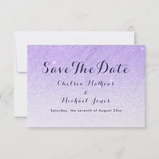 Lila lavendel faux glitter ombre Save The Date (Voorkant)