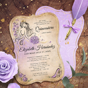 Lila Lavendel Goud Prinses Quinceanera Verjaardag Kaart