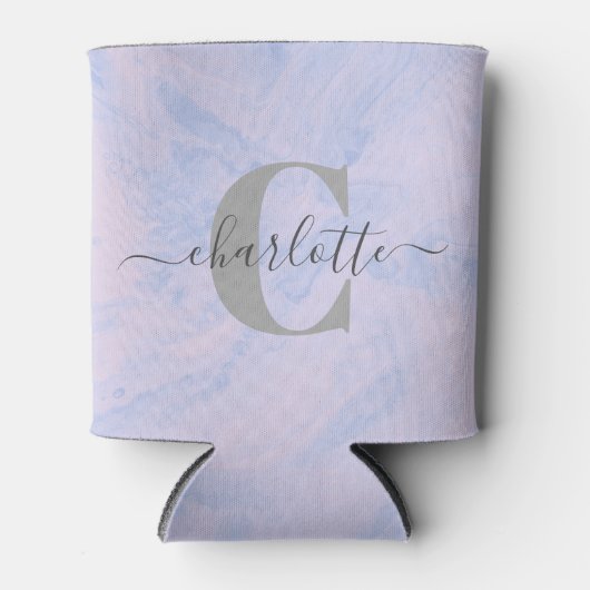 Lila Lavendel Marmer Elegant Monogram Naam Aangepa Blikjeskoeler (Voorkant)