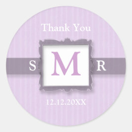 Lila Lavendel Monogram Dank u Favor Ronde Sticker