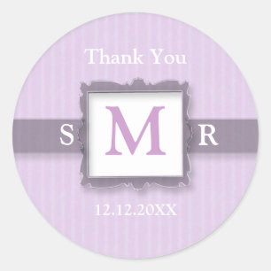 Lila Lavendel Monogram Dank u Favor Ronde Sticker