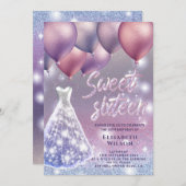 Lila lavendel mousserende glitterkleding ballon kaart (Voorkant / Achterkant)