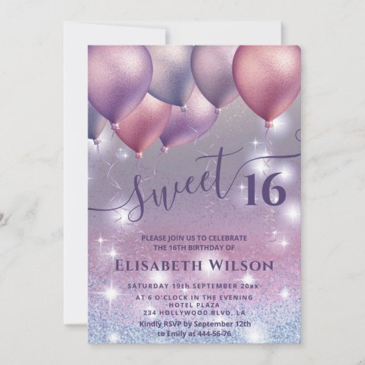 Lila lavendel mousserende glittery ombre ballon kaart (Voorkant)