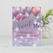 Lila lavendel mousserende glittery ombre ballon kaart (Staand voorkant)