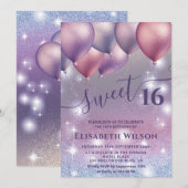 Lila lavendel mousserende glittery ombre ballon kaart (Voorkant / Achterkant)