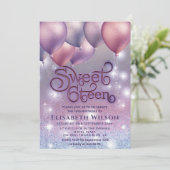 Lila lavendel mousserende glittery ombre ballon kaart (Staand voorkant)