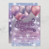 Lila lavendel mousserende glittery ombre ballon kaart (Voorkant / Achterkant)