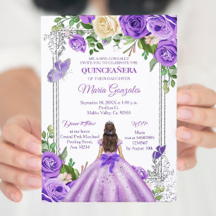 Lila lavendel paars Quinceanera Butterfly Kaart