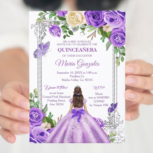 Lila lavendel paars Quinceanera Butterfly Kaart