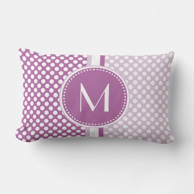 Lila | Lavendel Polka Dots Monogram Kussen (Voorkant)
