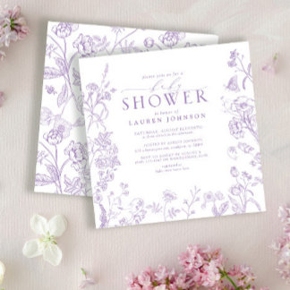 Lila Lavendel Victoriaans Floral Baby shower Kaart
