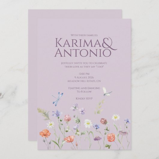 Lila Lavendel Whimsy Wildflower Kaart (Voorkant / Achterkant)