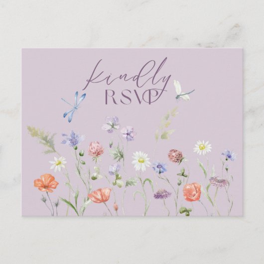 Lila Lavendel Whimsy Wildflower RSVP Briefkaart (Voorkant)