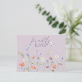Lila Lavendel Whimsy Wildflower RSVP Briefkaart (Staand voorkant)