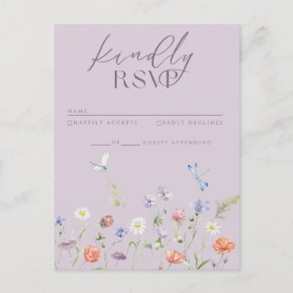 Lila Lavendel Whimsy Wildflower RSVP-kaart Uitnodiging Briefkaart