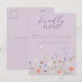 Lila Lavendel Whimsy Wildflower RSVP-kaart Uitnodiging Briefkaart (Voorkant / Achterkant)