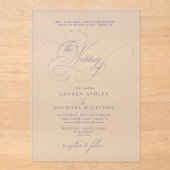 Lila lavender Calligraphy Wedding Acryl Uitnodigingen (Voorkant)