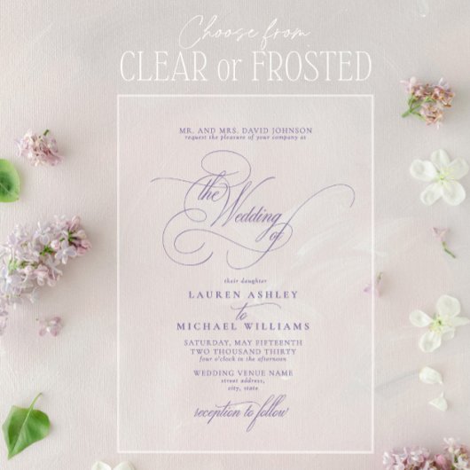 Lila lavender Calligraphy Wedding Acryl Uitnodigingen