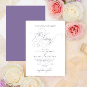 Lila lavender Calligraphy Wedding Kaart