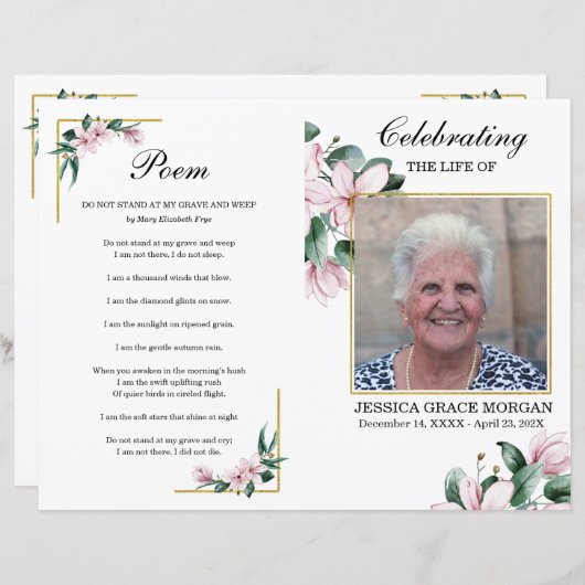 Lila Lavender Floral Funeral Programme Sjabloon (Voorkant / Achterkant)