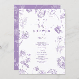  Lila Lavender Floral Script Baby shower Menu
