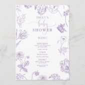  Lila Lavender Floral Script Baby shower Menu (Voorkant)