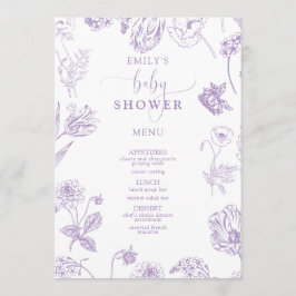  Lila Lavender Floral Script Baby shower Menu