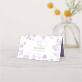  Lila Lavender Floral Script Baby shower Plaatskaartje (Voorkant)