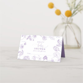  Lila Lavender Floral Script Baby shower Plaatskaartje