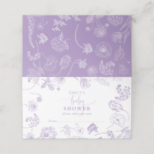 Lila Lavender Floral Script Baby shower Plaatskaartje