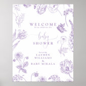  Lila Lavender Floral Script Baby shower Poster (Voorkant)