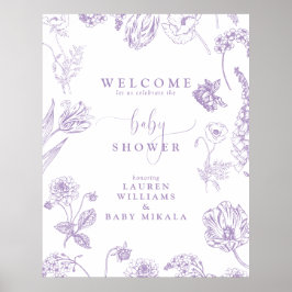  Lila Lavender Floral Script Baby shower Poster