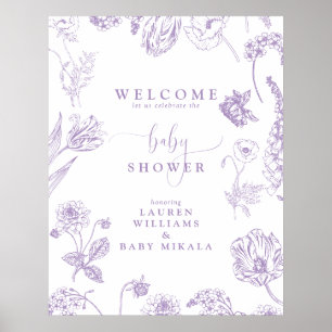 Lila Lavender Floral Script Baby shower Poster