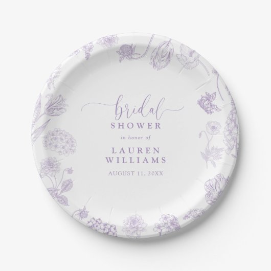  Lila Lavender Floral Script Vrijgezellenfeest Papieren Bordje (Voorkant)