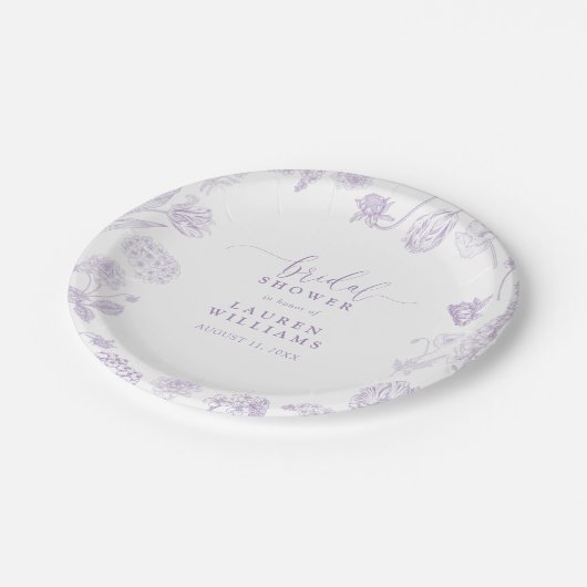  Lila Lavender Floral Script Vrijgezellenfeest Papieren Bordje (Gekanteld)
