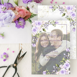 Lila lavender Floral Vellum Overlay Photo Wedding Kaart