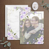 Lila lavender Floral Vellum Overlay Photo Wedding Kaart