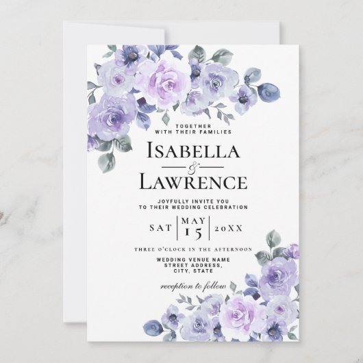 Lila lavender Floral Waterverf Flowers Wedding Kaart (Voorkant)