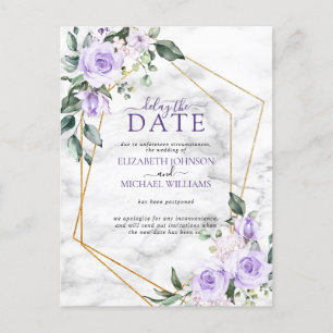 Lila lavender Gold geometric Delay The Date Aankondigingskaart