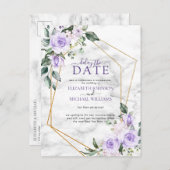 Lila lavender Gold geometric Delay The Date Aankondigingskaart (Voorkant / Achterkant)