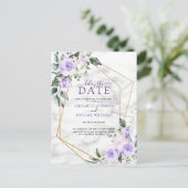 Lila lavender Gold geometric Delay The Date Aankondigingskaart (Staand voorkant)