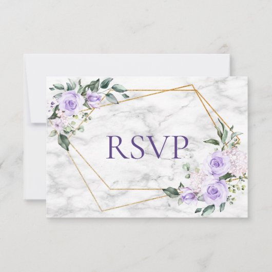 Lila lavender Gold Geometric Floral Wedding RSVP (Voorkant)