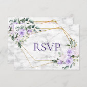 Lila lavender Gold Geometric Floral Wedding RSVP (Voorkant / Achterkant)