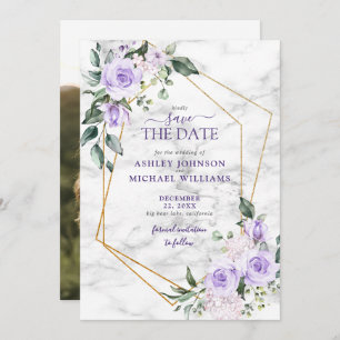 Lila Lavender Gold Geometric Photo Save the Date