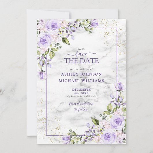Lila Lavender Gold Geometric Photo Save the Date (Voorkant)