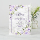 Lila Lavender Gold Geometric Photo Save the Date (Staand voorkant)