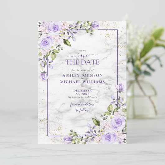 Lila Lavender Gold Geometric Photo Save the Date (Staand voorkant)