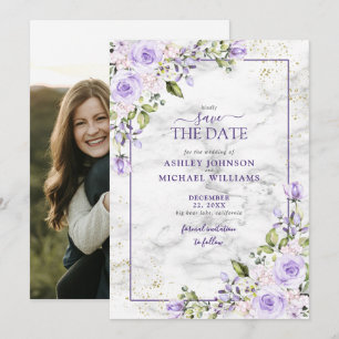Lila Lavender Gold Geometric Photo Save the Date