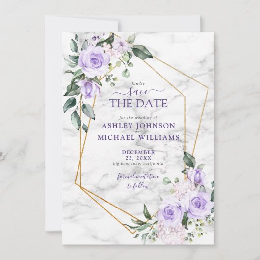 Lila Lavender Gold Geometric Save the Date (Voorkant)
